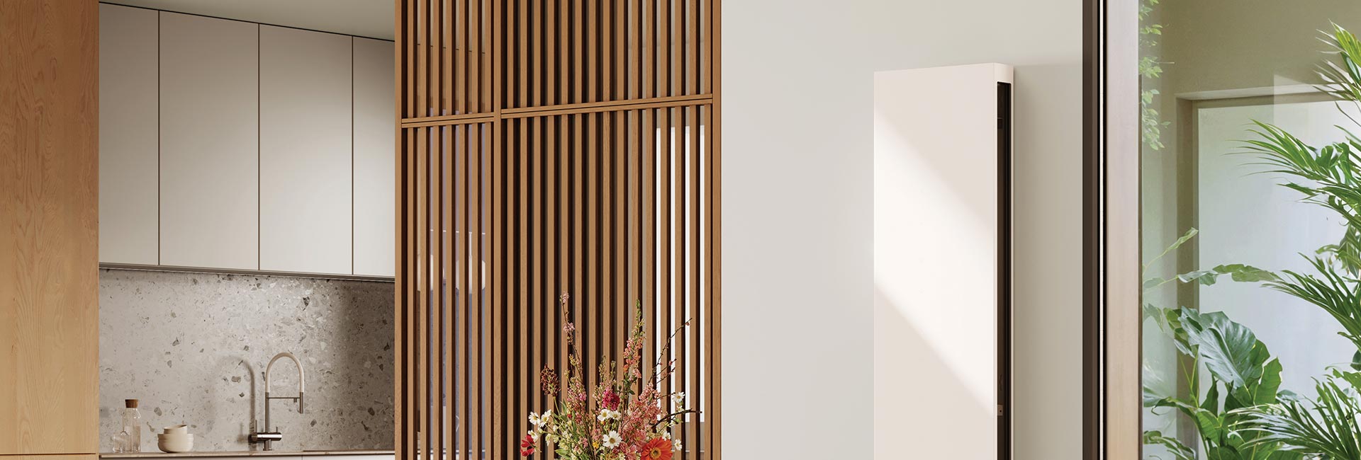 Pionowy grzejnik Vertilina Hybrid do pompy ciepła z funkcją chłodzenia bez kondensacji